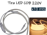 TIRA DE LED COB X 10 METROS 220V BLANCO CALIDO