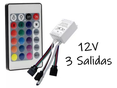 CONTROLADORA RGB CON CONTROL 24 TECLAS P/TIRA LED TRIPLE SALIDA
