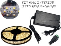 KIT TIRA DE LEDS 5050 300 LEDS X 5 METROS INTERIOR CON FUENTE LISTO PARA ENCHUFAR A 220V BLANCO CALIDO