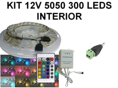 KIT 12V TIRA DE 300 LEDS 5050 RGB INTERIOR CON CONTROL PARA AUTO