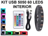 KIT TIRA DE 60 LEDS 5050 RGB INTERIOR CON CONTROL LISTO PARA CONECTAR A USB (5V)