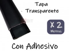 PERFIL DE PVC PARA TIRA DE LEDS X 2 METROS CON ADHESIVO TAPA TRANSPARENTE BASE NEGRA