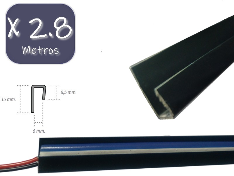Perfil para tiras LED negro 2 metros x 17,1 mm 15,3 mm