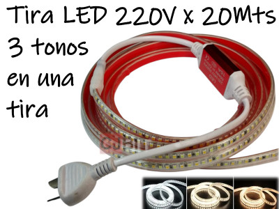 TIRA DE LEDS 2835 192 LEDS/M X 20 METROS 220V 3 TONOS Y 2 EFECTOS